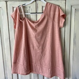🟤NWT! KORI Asymmetrical Short Sleeve Boho Top in Dusty Rose LARGE